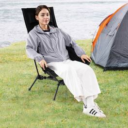 Mondawe - High Back Folding Camping Chair w Pillow & Compact Carry Bag Aerospace Aluminum 330 lbs Moon Shape - Black