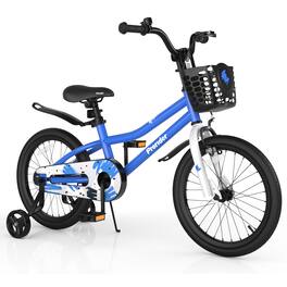 Costway - 18" Kid's Bike with Removable Training Wheels & Basket for 4-8 Years Old - Skyblue
