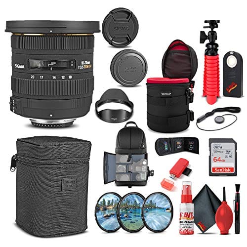 Sigma - 10-20mm f/3.5 EX DC HSM Lens for Nikon F (202306) Bundle - Black