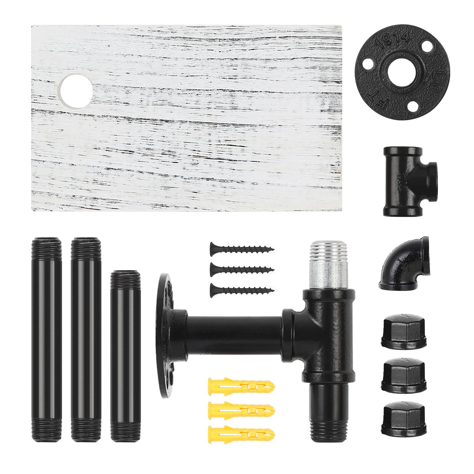 Alt View 2. Oumilen - Industrial Pipe Double Toilet Paper Holder with Whitewashed Shelf – Wall Mounted 2-Roll Tissue Rack.