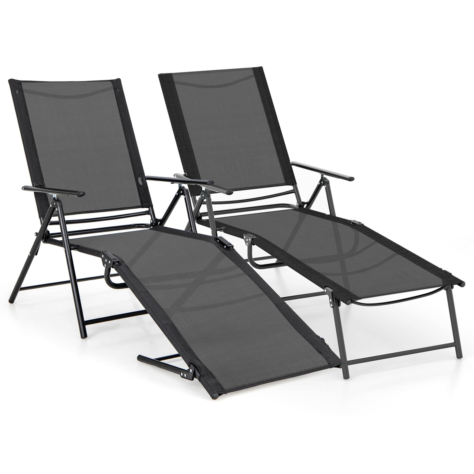 Alt View 6. Costway - 2 Piece Patio Folding Chaise Lounge Chairs with 6-Level Backrest Reclining Chairs - Black.