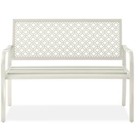 Best Choice Products - Indoor Outdoor Steel Garden Bench w/ Geometric Backrest, Foot Levelers - Ivory