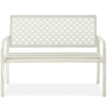 Front. Best Choice Products - Best Choice Products Indoor Outdoor Steel Garden Bench w/ Geometric Backrest, Foot Levelers - Ivory - Ivory.