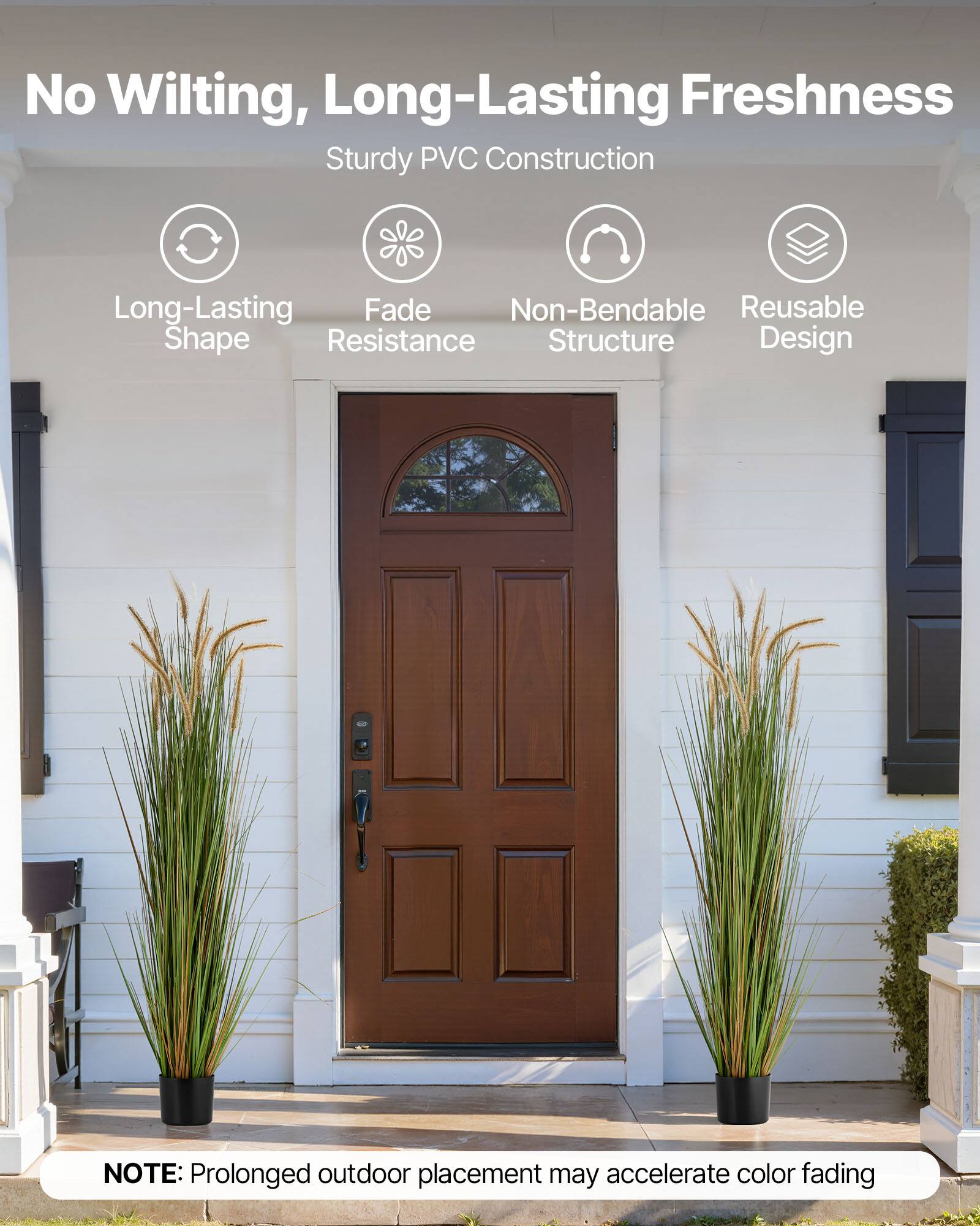 No Wilting, Long-Lasting Freshness  
Sturdy PVC Construction  

- Long-Lasting Shape  
- Fade Resistance  
- Non-Bendable Structure  
- Reusable Design  

NOTE: Prolonged outdoor placement may accelerate color fading