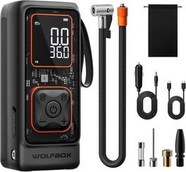 WOLFBOX - Cordless Tire Inflator Air Compressor, 150 PSI Portable Air Pump with Digital Pressure Gauge, Auto Shut-Off for Car Tire - Black