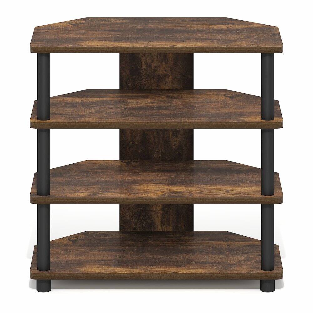 Left. Furinno - ECON TV Stand, Petite Corner Entertainment Center, Open Frame Design TV Console for TV up to 32 Inch, Easy Assembly - Amber Pine/Black.