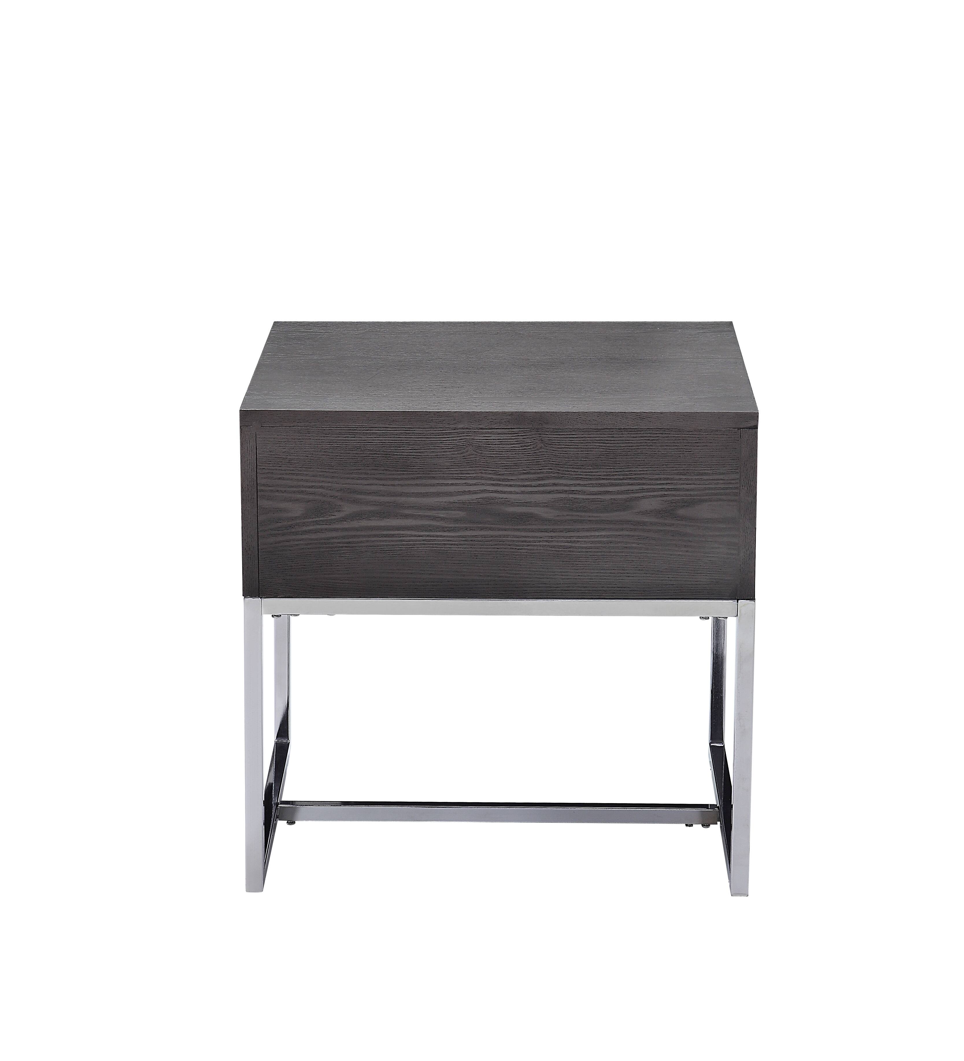 Alt View 2. Manhattan Lane - Wooden End Table with Tubular Metal Base and Spacious Drawer - Gray and Silver.