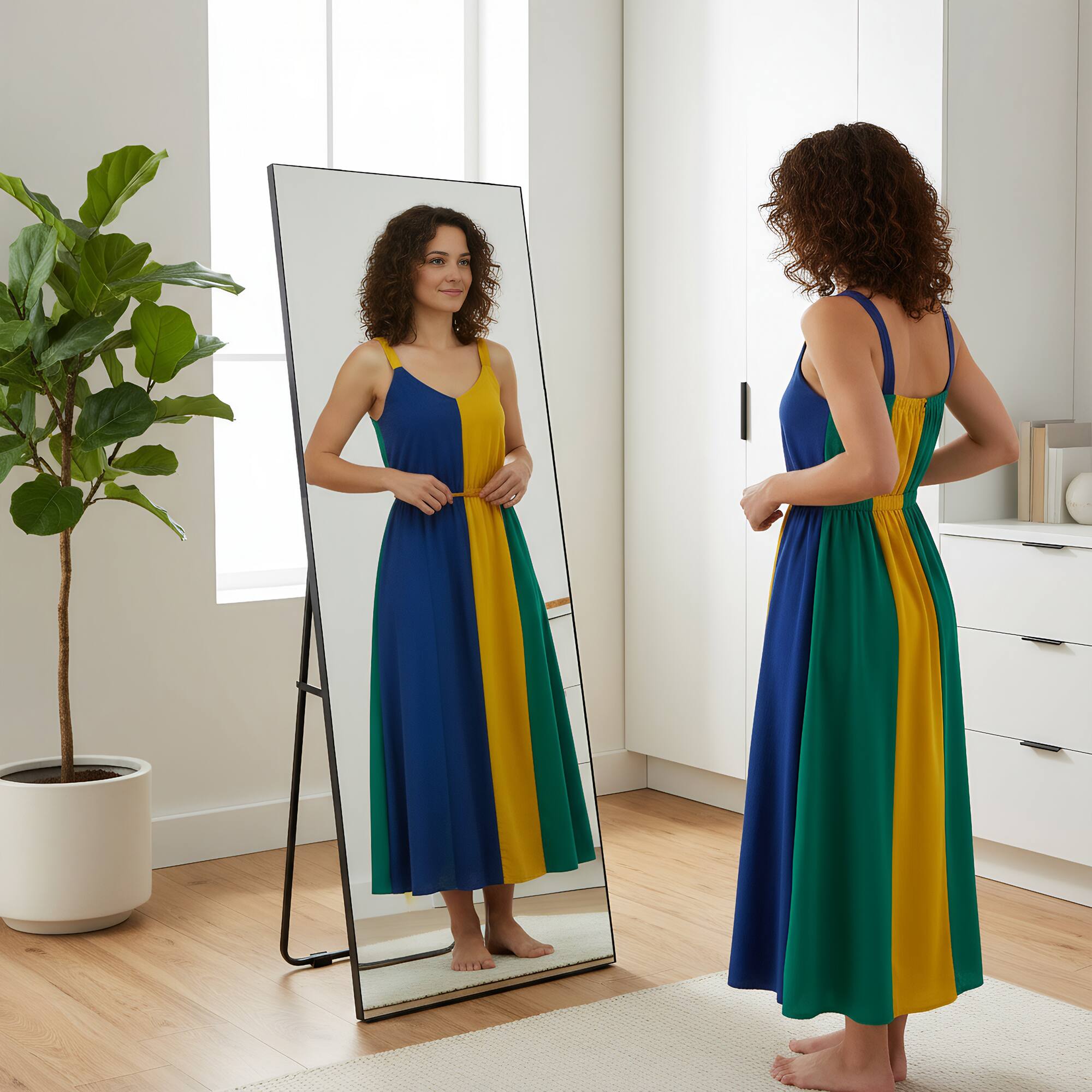 Front. Spaco - Spaco 56 x 18 Rectangle Frameless Anti Full-Length Tempered Mirror with Aluminum Back Frame - Black.