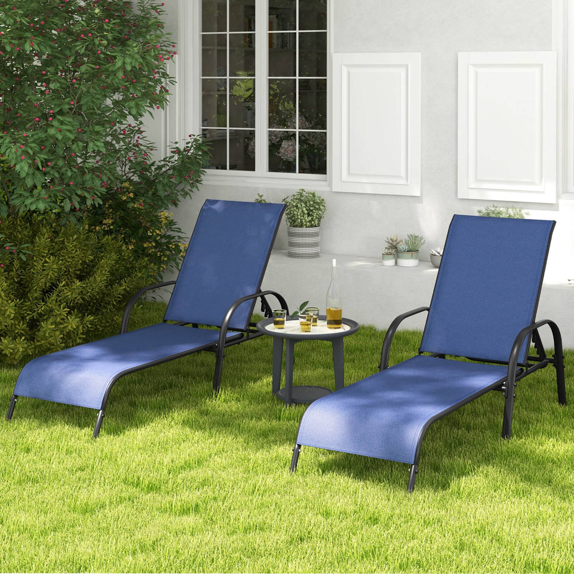 Left. Costway - 2 PCS Patio Lounge Chair Chaise Adjustable Reclining Armrest - Navy.