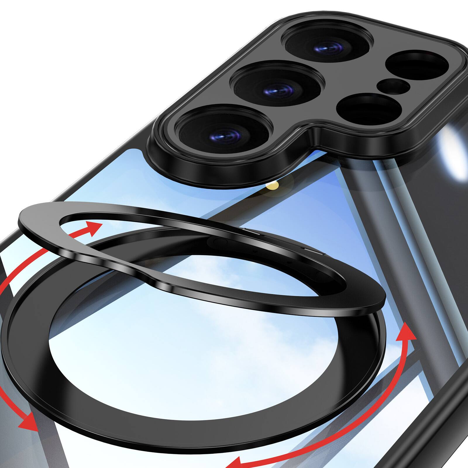 Alt View 3. Dteck - Magnetic Clear Case For Samsung Galaxy S26 Ultra, Shockproof Anti-Scratch 360° Ring Holder Stand PC+TPU Protection Cover - Black.