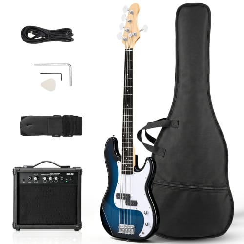 Winado - 5 String Bass Guitar, Full-Size Electric Bass Guitar Kit Includes 20W AMP, Portable Gip Bag Adjustable Guitar Strap - Blue