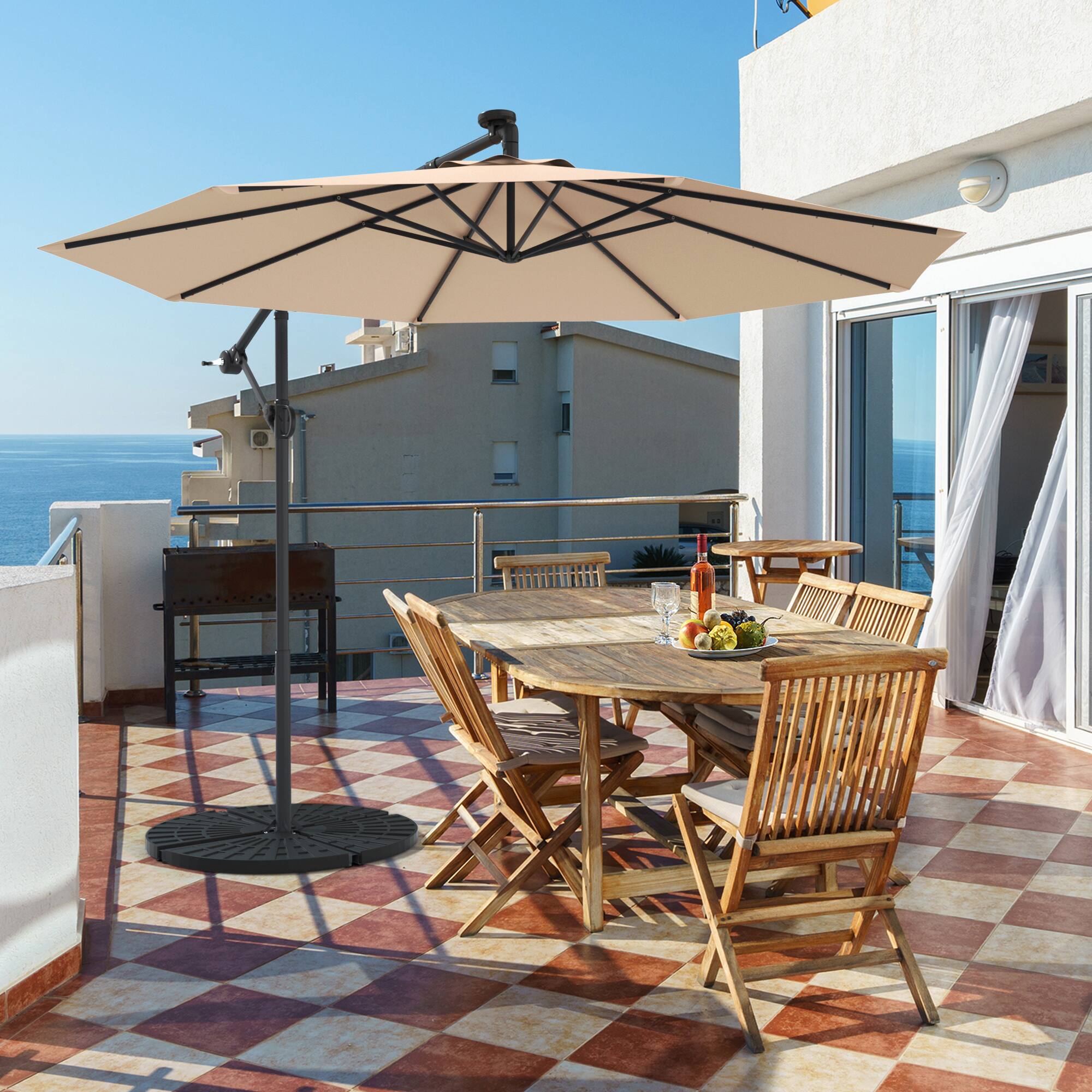 Gymax - 10Ft Offset Hanging Umbrella Patio Outdoor w/ 32 Solar LED Lights - Beige price history on PriceWatchPro