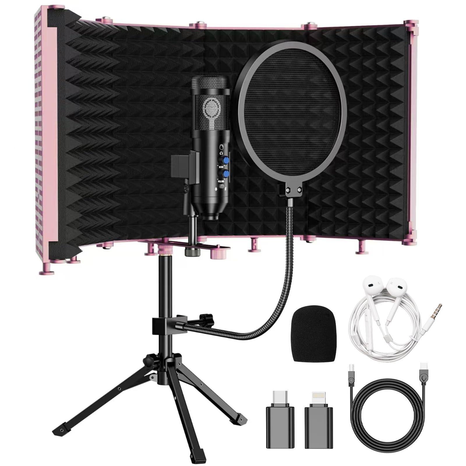 Front. Fabibe - Upgraded Studio Recording Microphone With Isolation Shield & Pop Filter - Music Condenser Mic For Podcasting Singing ... - Rose.