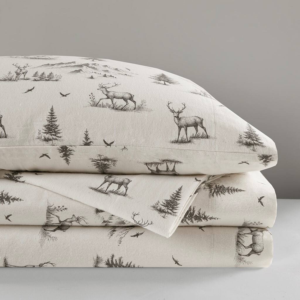 Alt View 4. Gracie Mills - Gracie Mills Kayce Flannel Sheet Set - Gray Deer Toile.