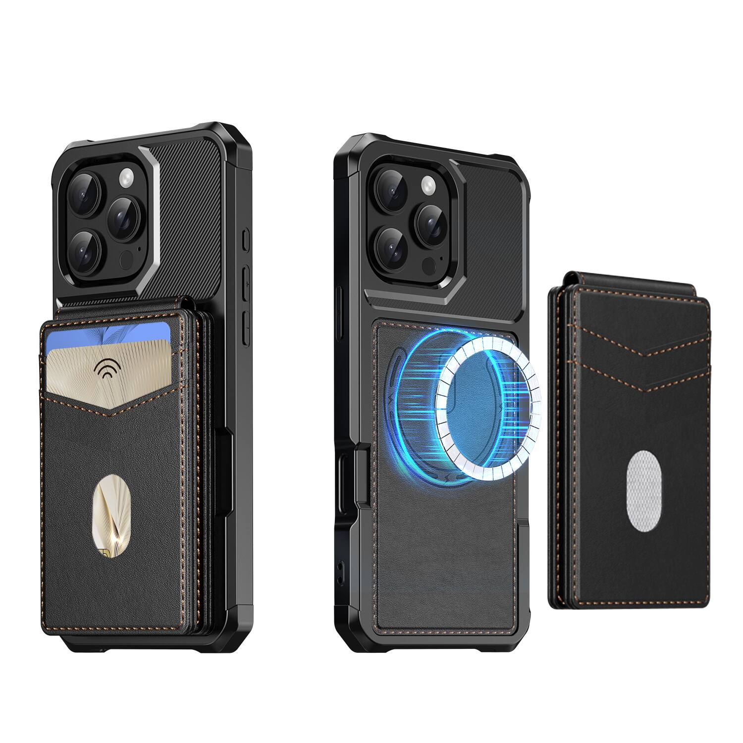 Angle. Dteck - For Apple iPhone 16 Pro 2-in-1 Magnetic Leather Flip Stand Wallet Case RFID Blocking Detachable Card Holder - Black.
