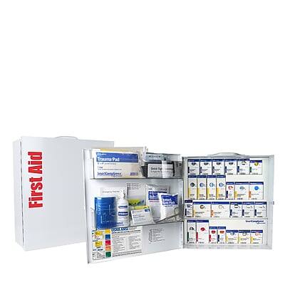 First Aid Trauma Pad

Includes:
- Trauma Pad
- Sterile Compresses
- Dressings
- Antiseptic Wipes
- Bandages
- Gauze
- Scissors
- Tweezers
- Gloves
- Antiseptic Solution
- Burn Gel
- Eye Wash
- CPR Mask
- Instructions

First Aid