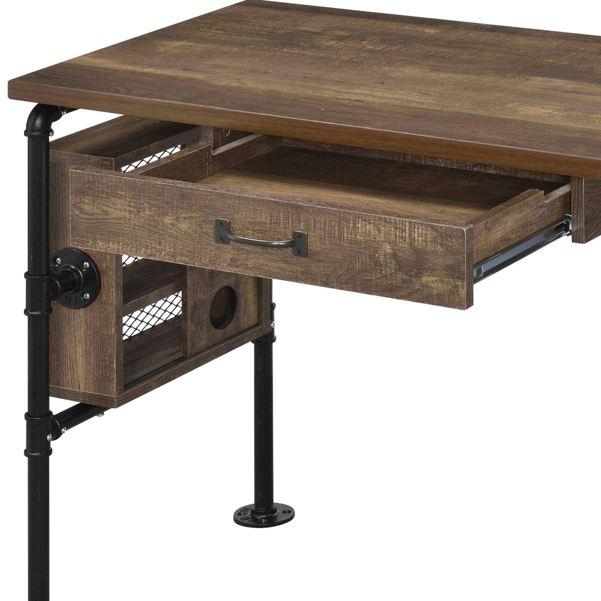 Alt View 5. GOODSILO - Modern Weathered Oak and Black Writing Desk with Storage Drawer and Shelves for Home Office Use - Black+Oak.
