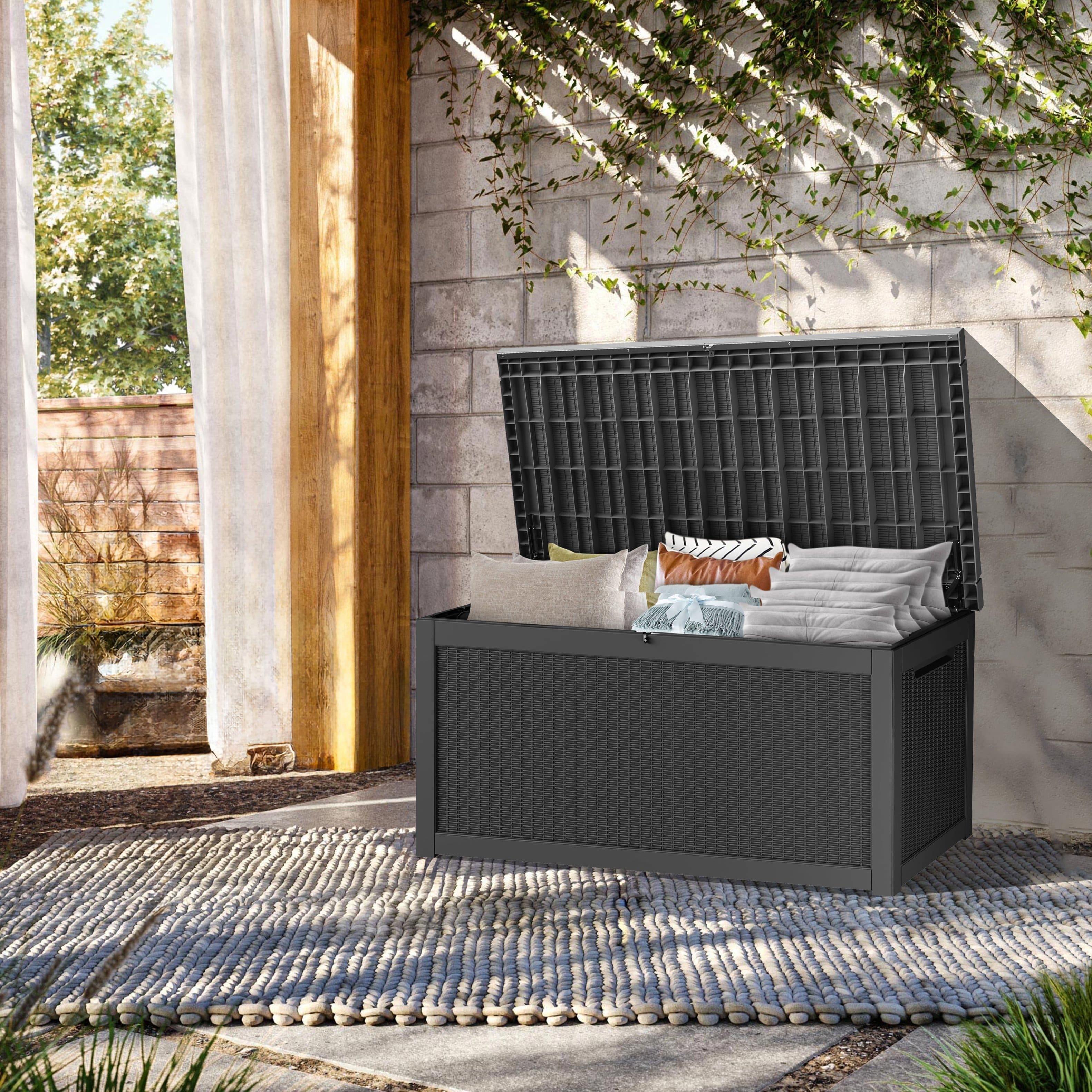 Alt View 1. Decksplore - 320 Gal. Outdoor Resin Waterproof Deck Box with Lockable Lid - Black.