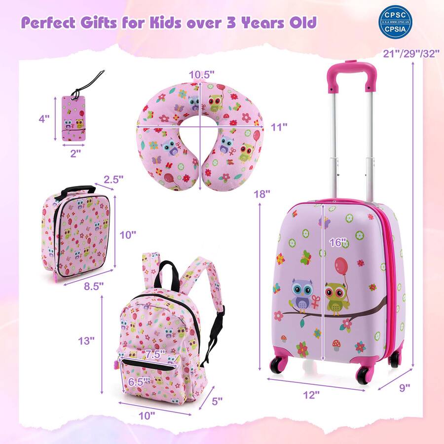 5 5 Costway 5 PCS Kids Luggage Set with Backpack Neck Pillow Luggage Tag ...