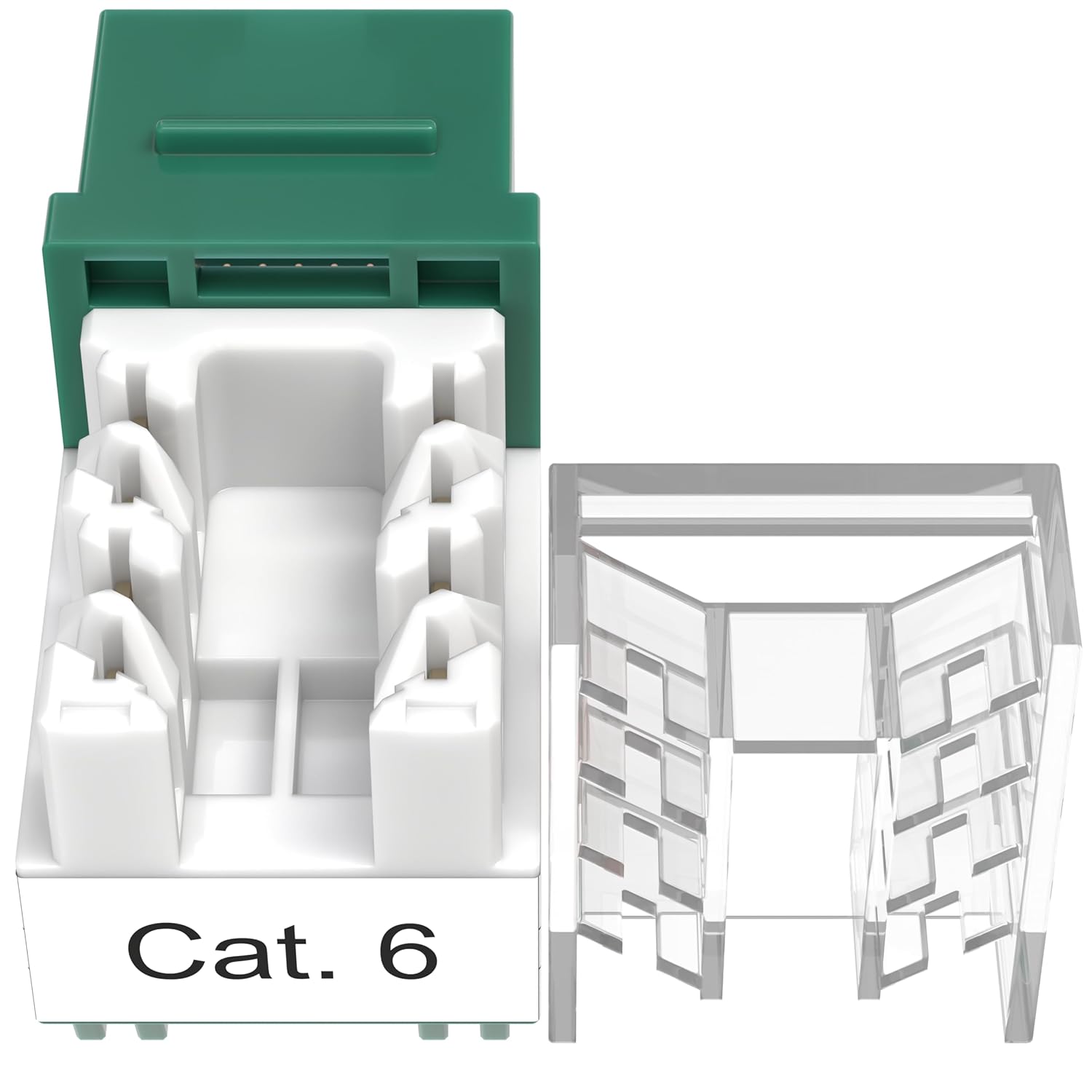 Alt View 4. Cables Direct Online - Cat6 45° Angled RJ45 Keystone Jack, 110 Punch-Down, UL Listed, Gold-Plated, T568A/B, 10Gbps Ready - Green.