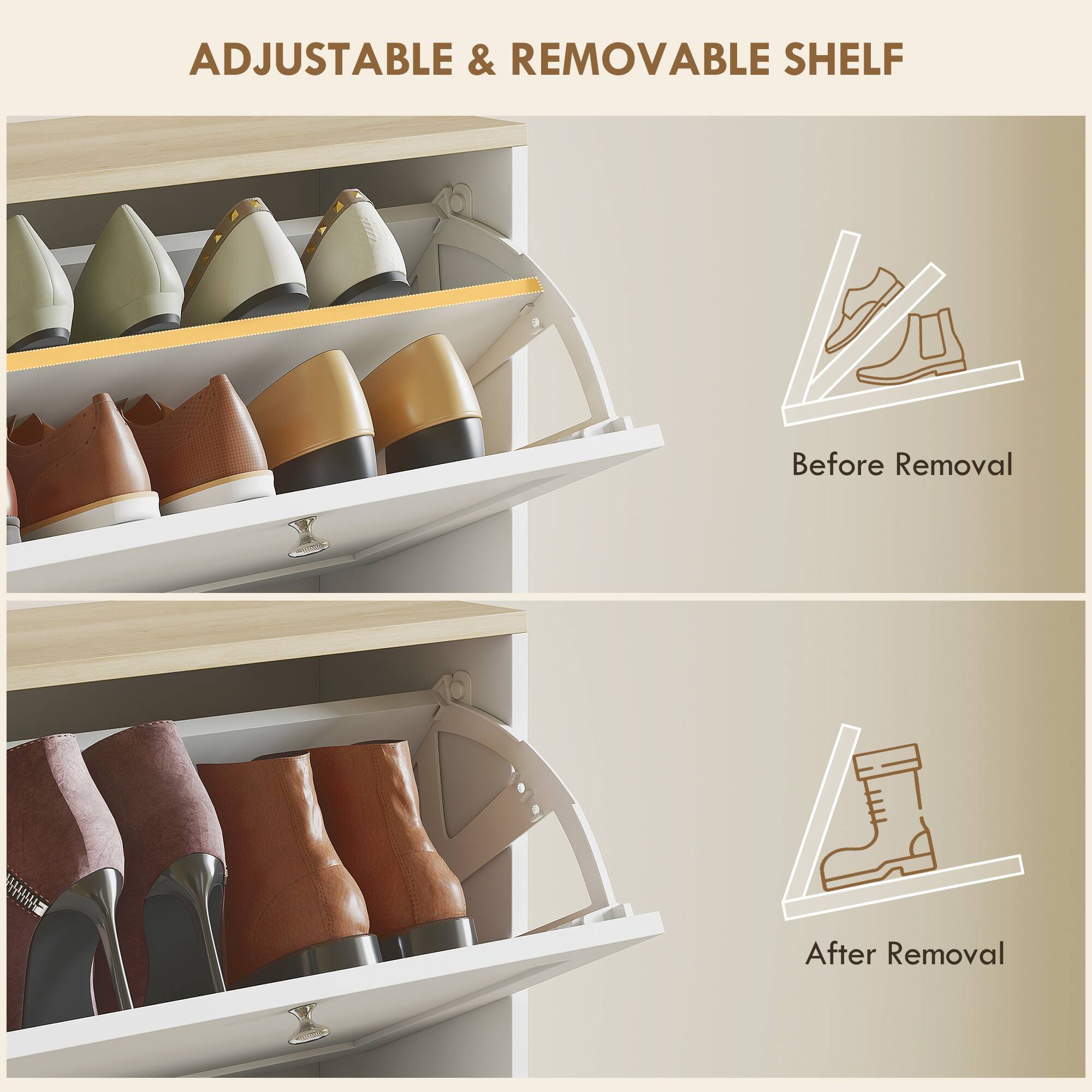 ADJUSTABLE & REMOVABLE SHELF

Before Removal

After Removal