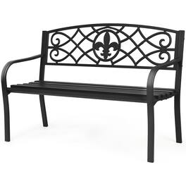 Costway - Patio Garden Bench Park Yard Outdoor Furniture Steel Slats Porch Chair Seat - Black