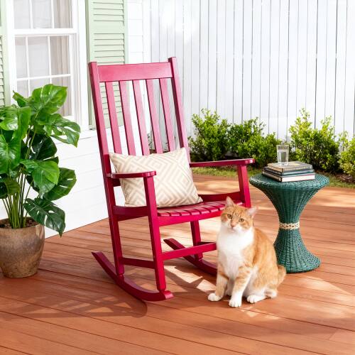 Alt View 8. Winado - Wooden Rocker Rocking Chair, All Weather Wooden Rocking Chair with High Backrest, Patio Rocker for Garden, Yard, Balcony - Angora Red.