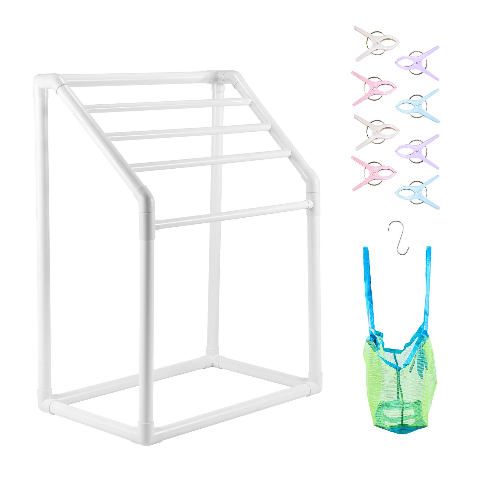 Front. VEVOR - Towel Rack, 5 Bars Outdoor PVC Towel Holder, Freestanding Pool Towel Hanger Stand with Clips, Bag & Hook - White.