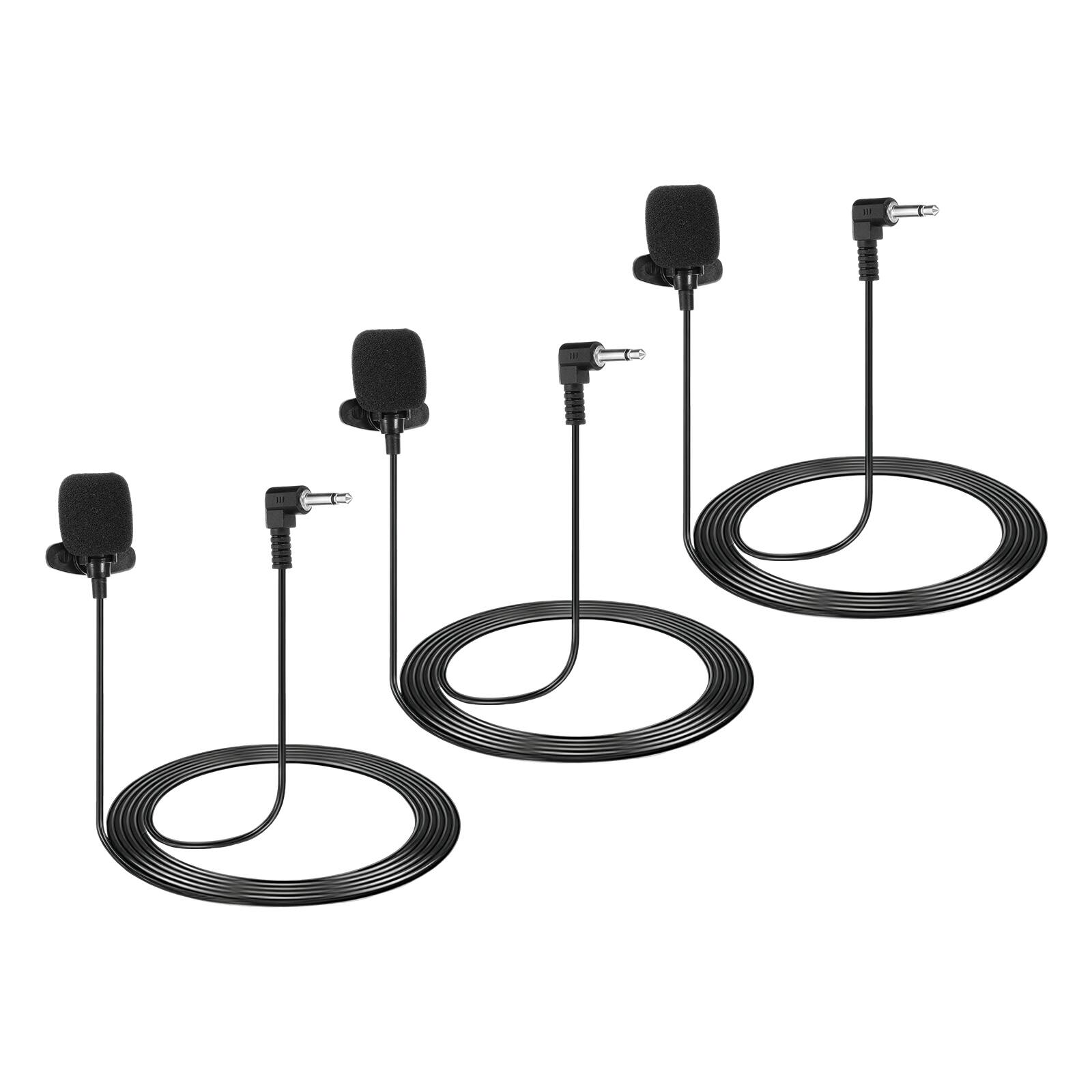 Unique Bargains - Lavalier Lapel Microphone 3.5mm Elbow Mono Condenser Collar Mic 1.5m Wired Omnidirectional 3pcs - Black