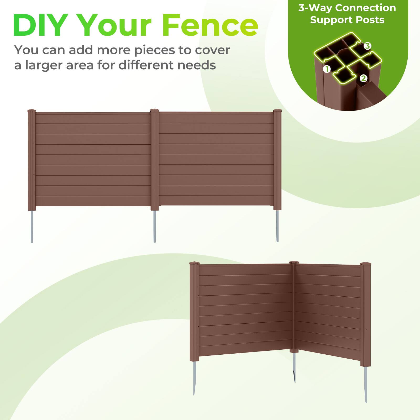 DIY Your Fence

You can add more pieces to cover a larger area for different needs

3-Way Connection Support Posts