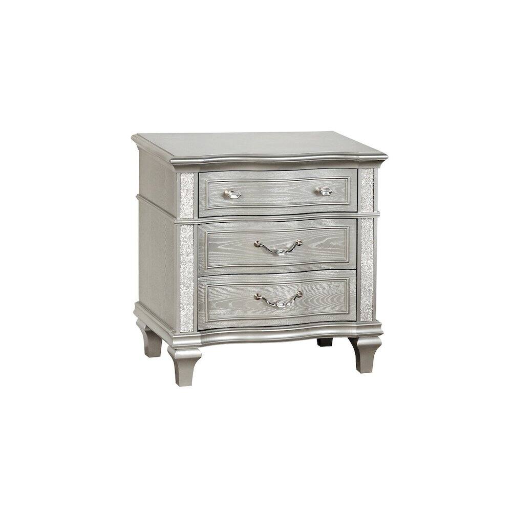 Front. Best Quality Furniture - Classic Silver Nightstand In Silver Color - Silver.