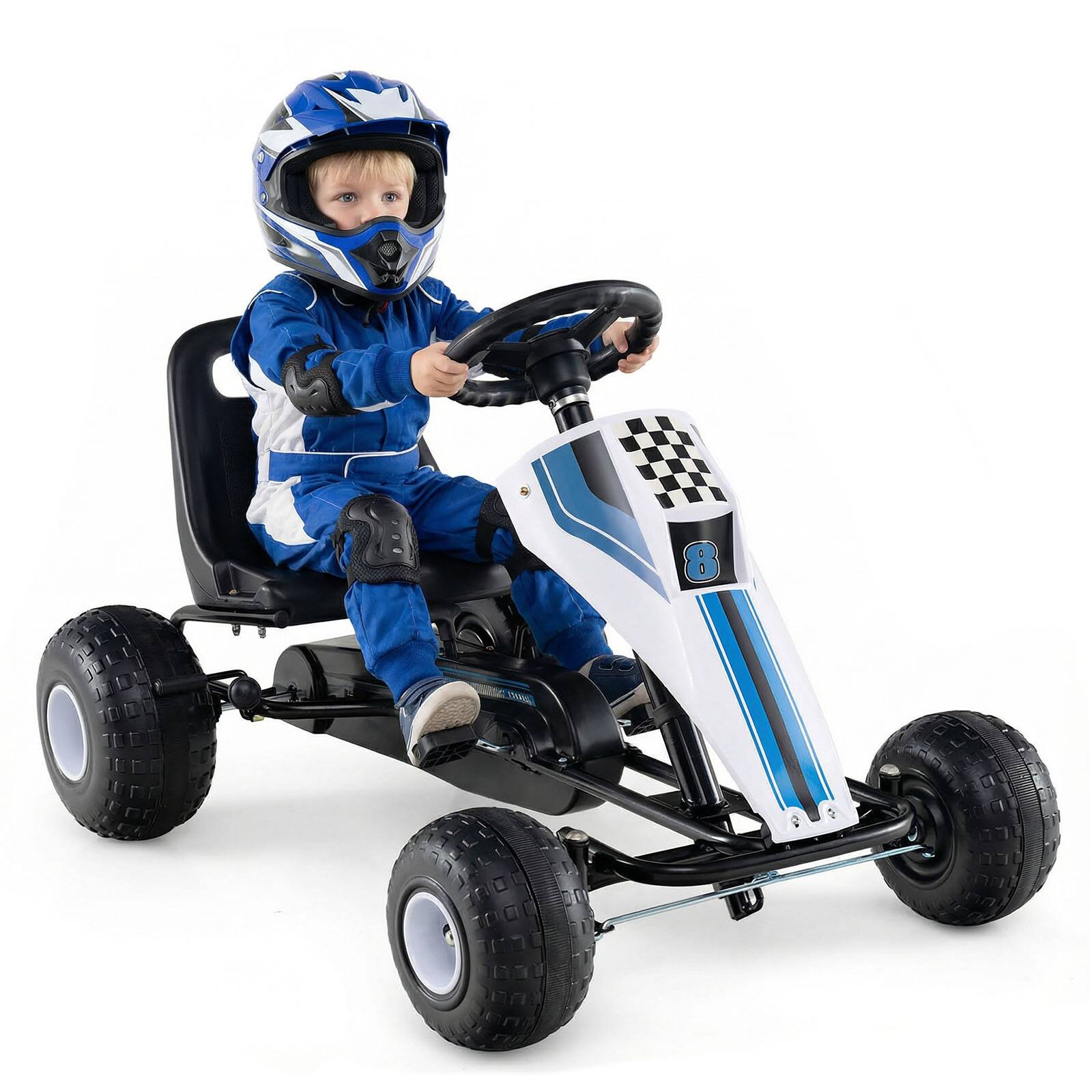 Alt View 8. Gymax - Gymax Pedal Go Kart for Kids 4-Wheel Ride On Toy w/ Steering Wheel & Safe Handbrake White - White.