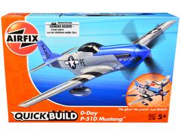 Skill 1 Model Kit D-Day P-51D- Mustang Snap Together Painted Plastic Model Airplane Kit by Airfix Quickbuild - Multi