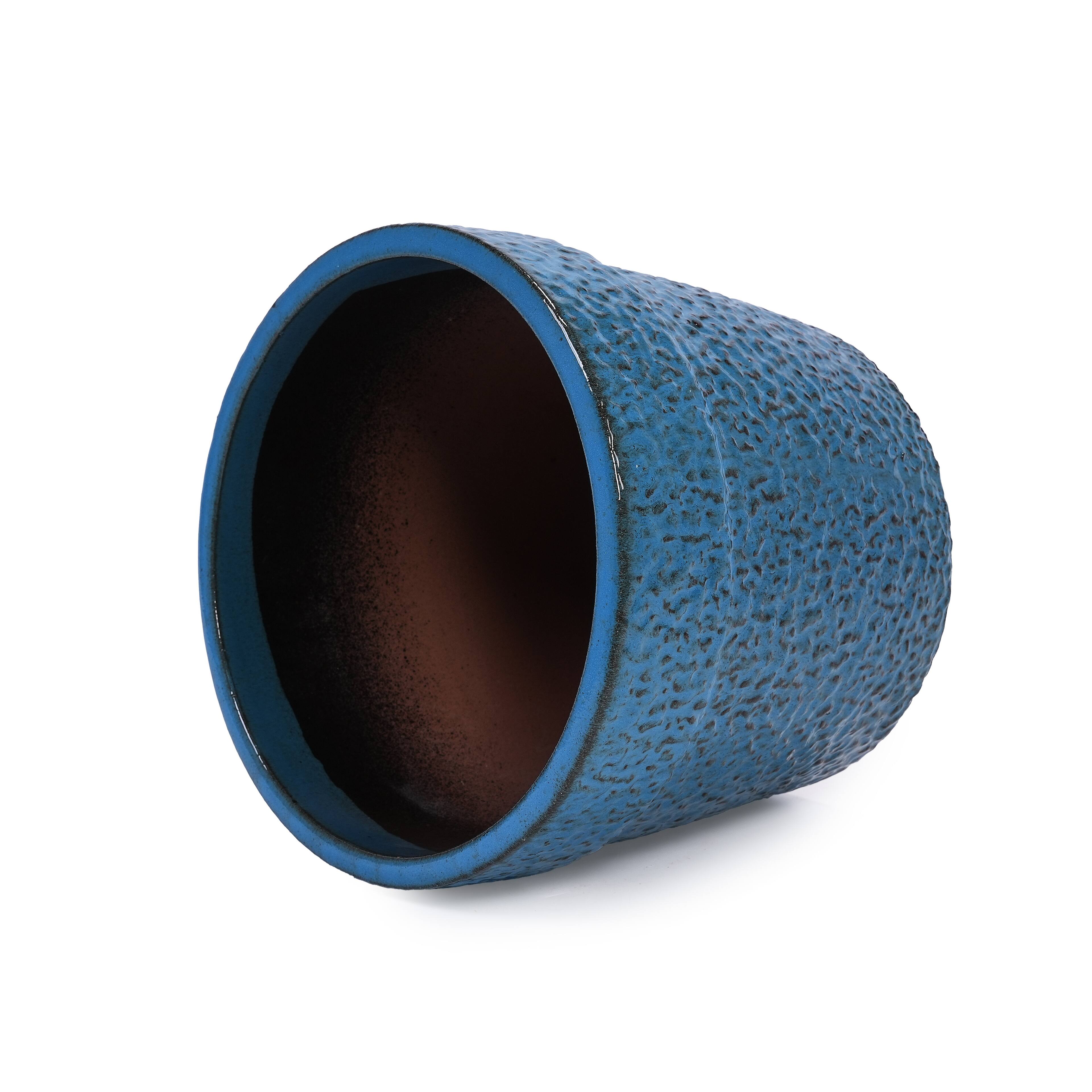 Alt View 10. Loheer - Ceramic Planter Set Loheer Handmade Blue Textured Indoor Plant Pots, Set of 3 Breathable Clay Planters 15 12 9 In.