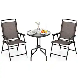 Costway - 3 PCS Outdoor Bistro Dining Furniture Set with 1.57" Umbrella Hole Rippled - Brown