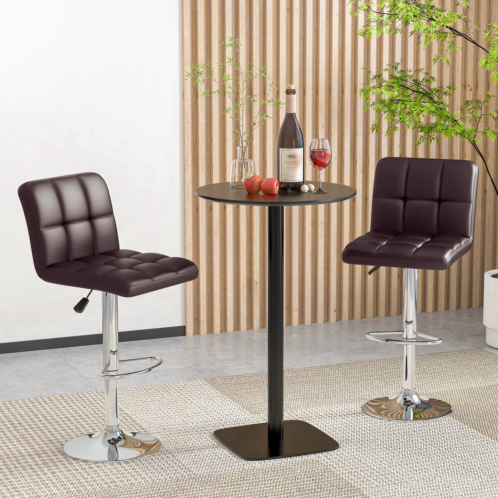 Alt View 1. Gymax - Gymax Set of 4 PU Leather Bar Stool Swivel Bar Chair w/ Adjustable Height Brown - Brown.