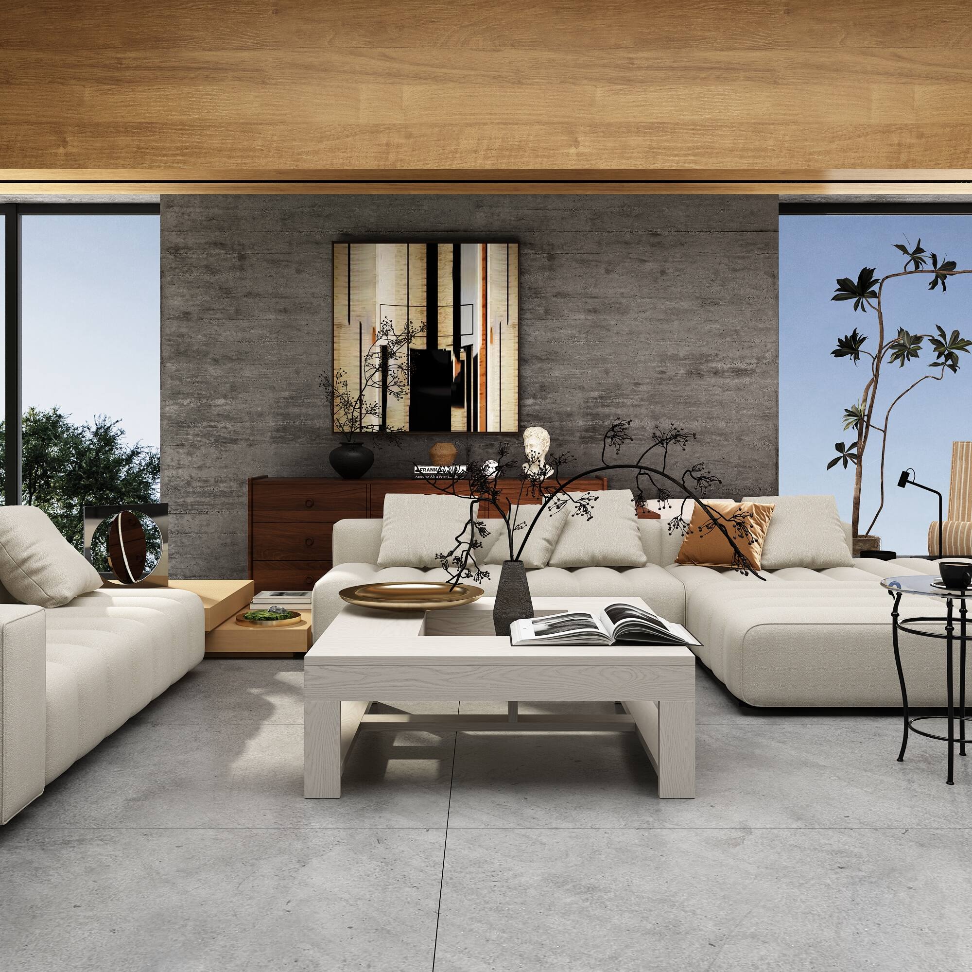 Alt View 8. FUFU & GAGA - Japanese Style Hollow Coffee Table with Central Storage and Minimalist Frame for Living Room - Off-White.