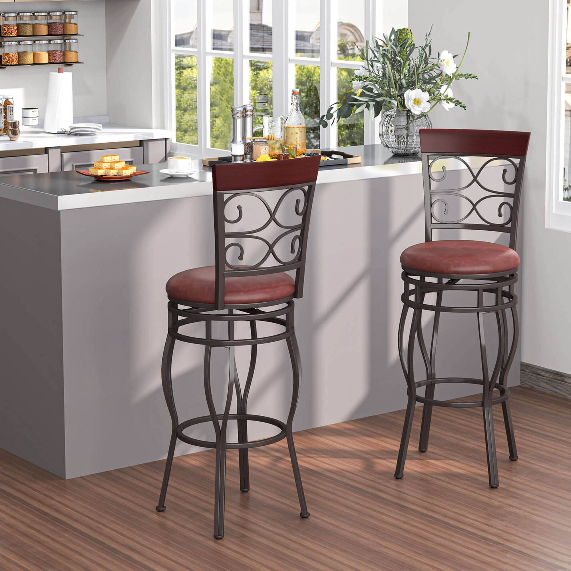 Alt View 1. Costway - Costway Set of 2 Vintage Bar Stools 30" Swivel Padded Seat Bistro Dining Kitchen Pub Chair - Brown.