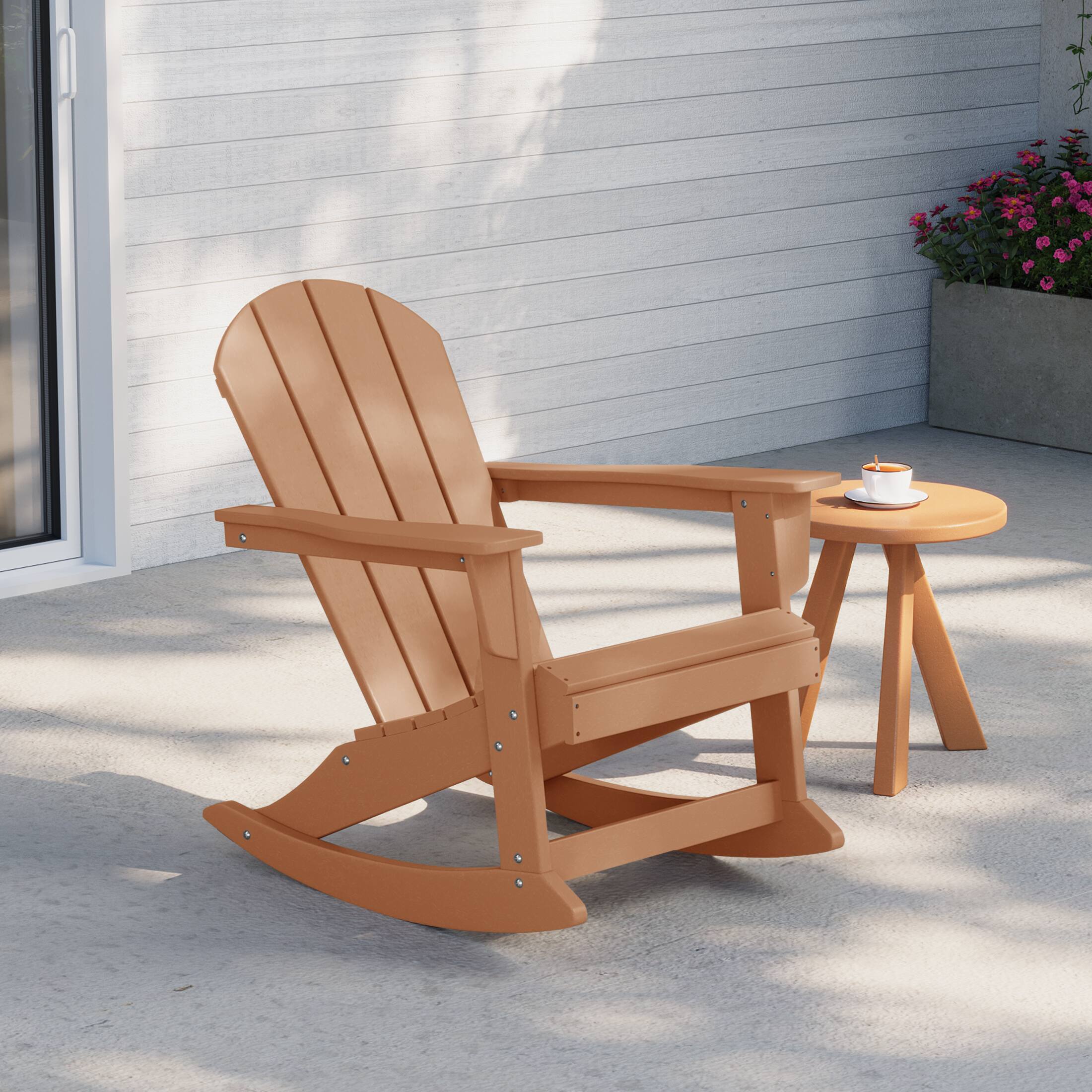 Angle. WestinTrends - WestinTrends Malibu Outdoor / Patio Poly Adirondack rocking chair - Teak.