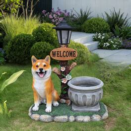 Anysun - Sitting Akita Dog Planter Garden Decor – Loyal Statue with Built‑In Flower Pot, Weather‑Resistant for Indoor Outdoor Use - Brown