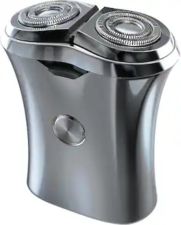 Perry Ellis - Electric Shaver, Twin Rotary Blades, Portable Cordless, Travel Electric Razor, USB Rechargeable Shaver, Water Resistant - Silver