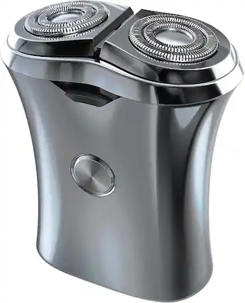 Front. Perry Ellis - Electric Shaver, Twin Rotary Blades, Portable Cordless, Travel Electric Razor, USB Rechargeable Shaver, Water Resistant - Silver.