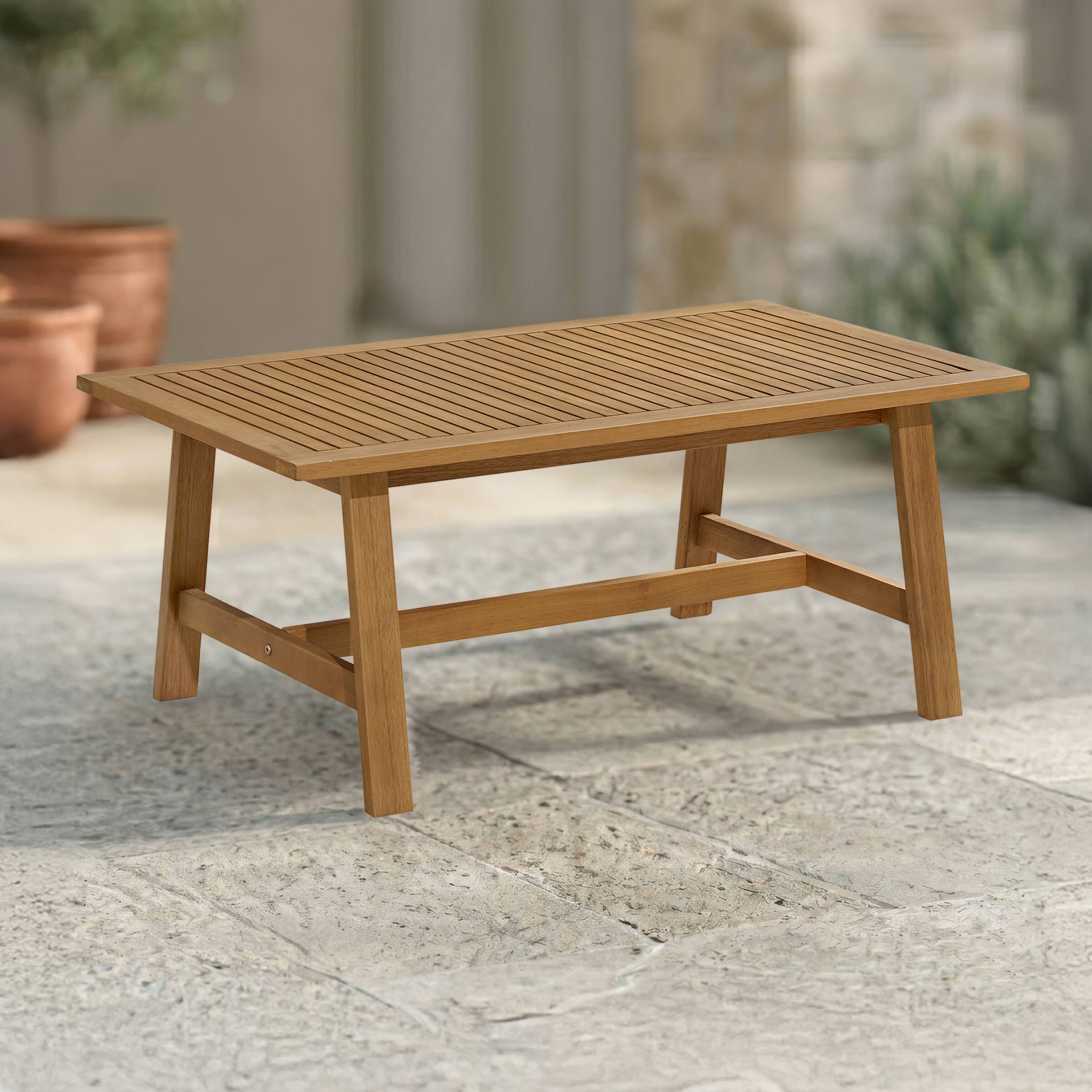 Alt View 5. Alaterre Furniture - Weyra Outdoor Coffee Table - 39.4” Weather-Resistant Eucalyptus Wood Small Outdoor Table with Slatted Tabletop - Brown.