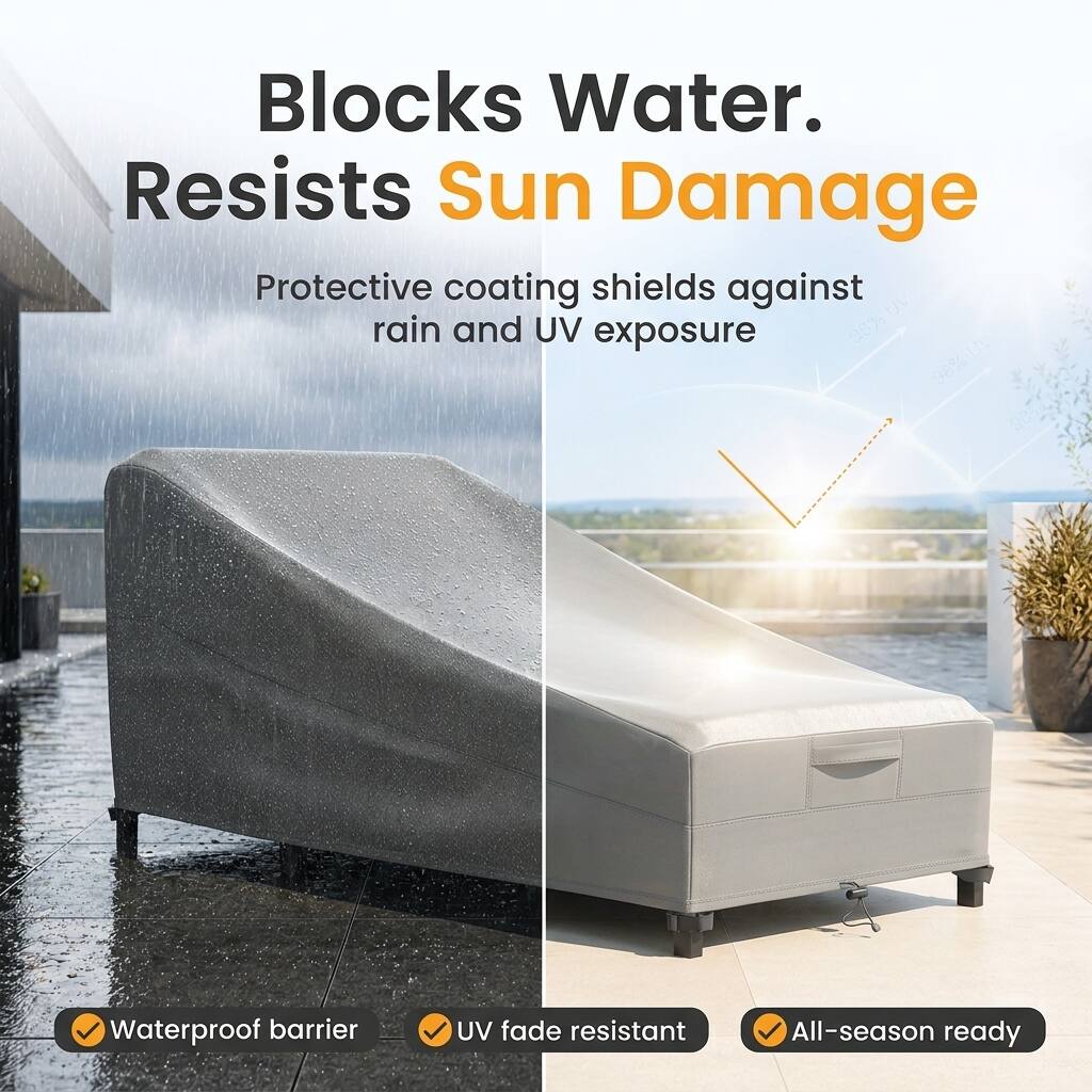 Blocks Water.  
Resists Sun Damage  

Protective coating shields against rain and UV exposure  

Waterproof barrier  
UV fade resistant  
All-season ready
