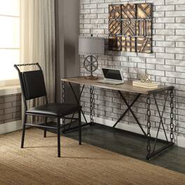 GOODSILO - Rustic Writing Desk with Oak Finish Top and Antique Black Metal Legs for Entryway or Living Room Decor - Black+Oak