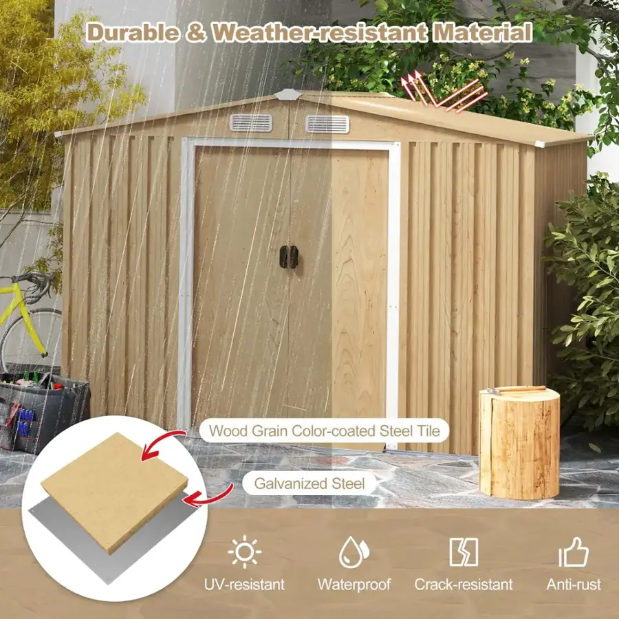 Durable & Weather-resistant Material: Wood Grain Color-coated Steel Tile Galvanized Steel UV-resistant Waterproof Crack-resistant Anti-rust