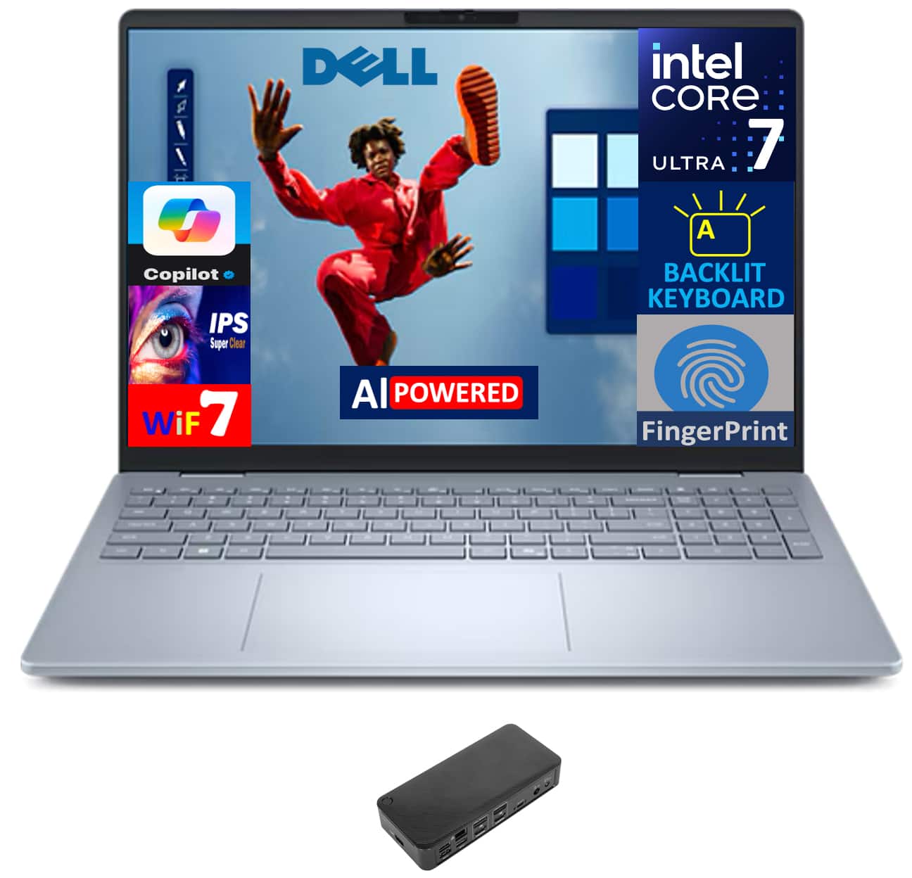 Dell - 16 Plus DB16250 Laptop 16.0 WQXGA (Intel Ultra 7-258V, 32GB LPDDR5X, 2TB PCIe SSD, Intel Arc, Win 11 Pro) - Ice Blue
