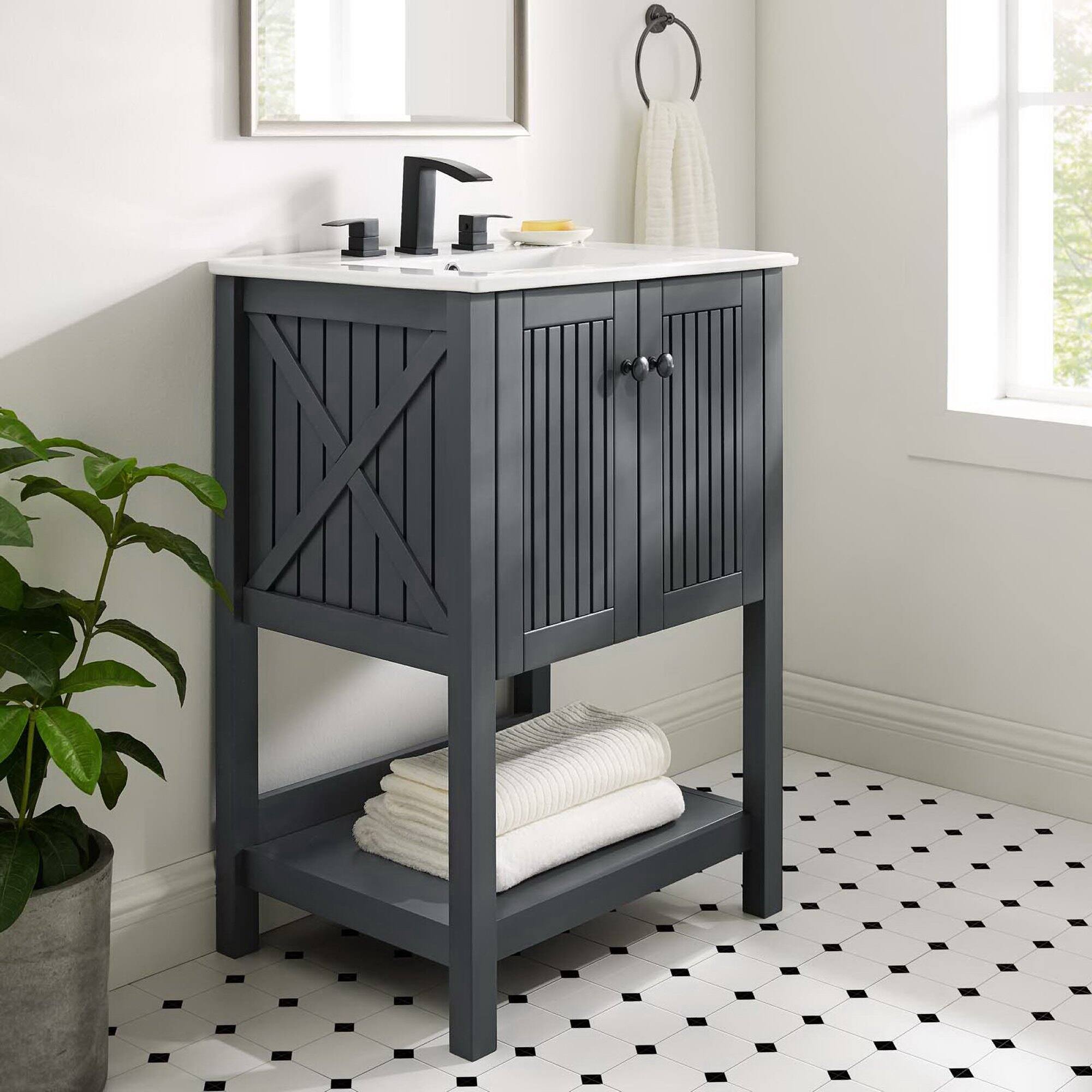 Front. Modway - Steam Bathroom Vanity Basin Included - Gray White.