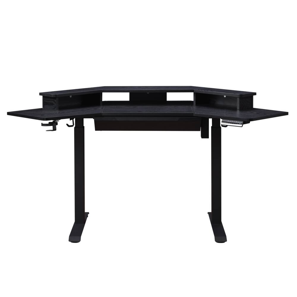 Front. KOWO - Corner Electric Height Adjustable Standing Desk With Hutch And Drawer - Black.
