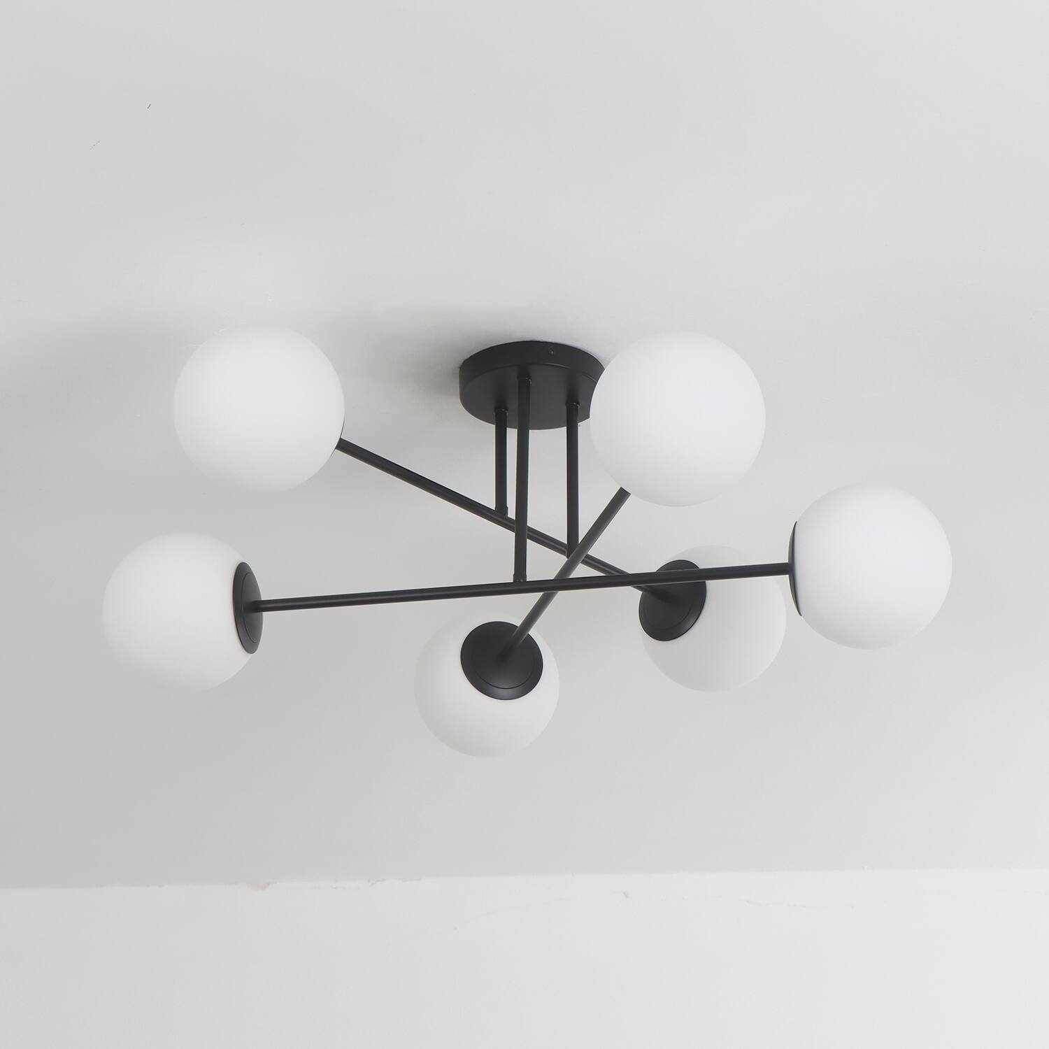Alt View 6. Umeiluce - Modern 6-Light 30.7 Inches Semi-Flush Mount Glass Globes E12 - Matte Black.